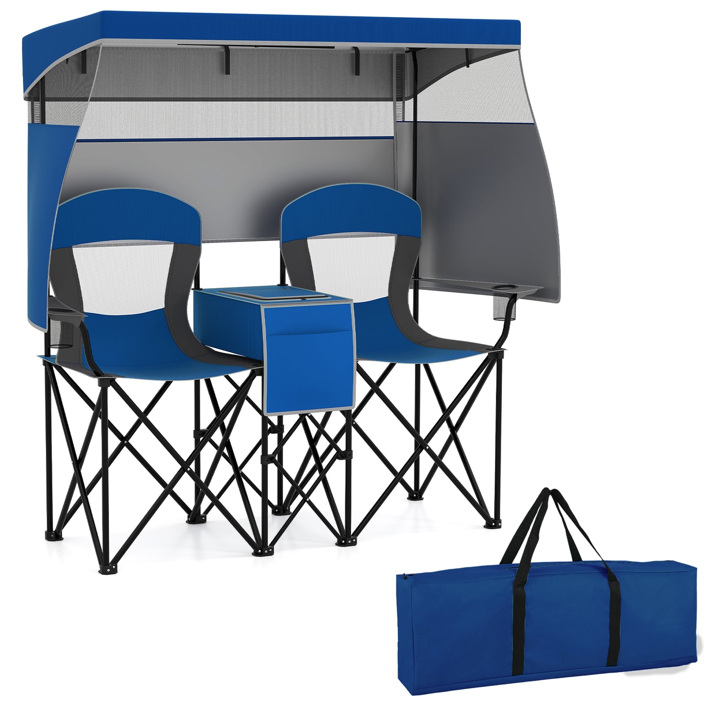 Double Beach Chair with Adjustable Canopy and Side Curtains