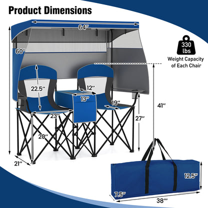 Double Beach Chair with Adjustable Canopy and Side Curtains
