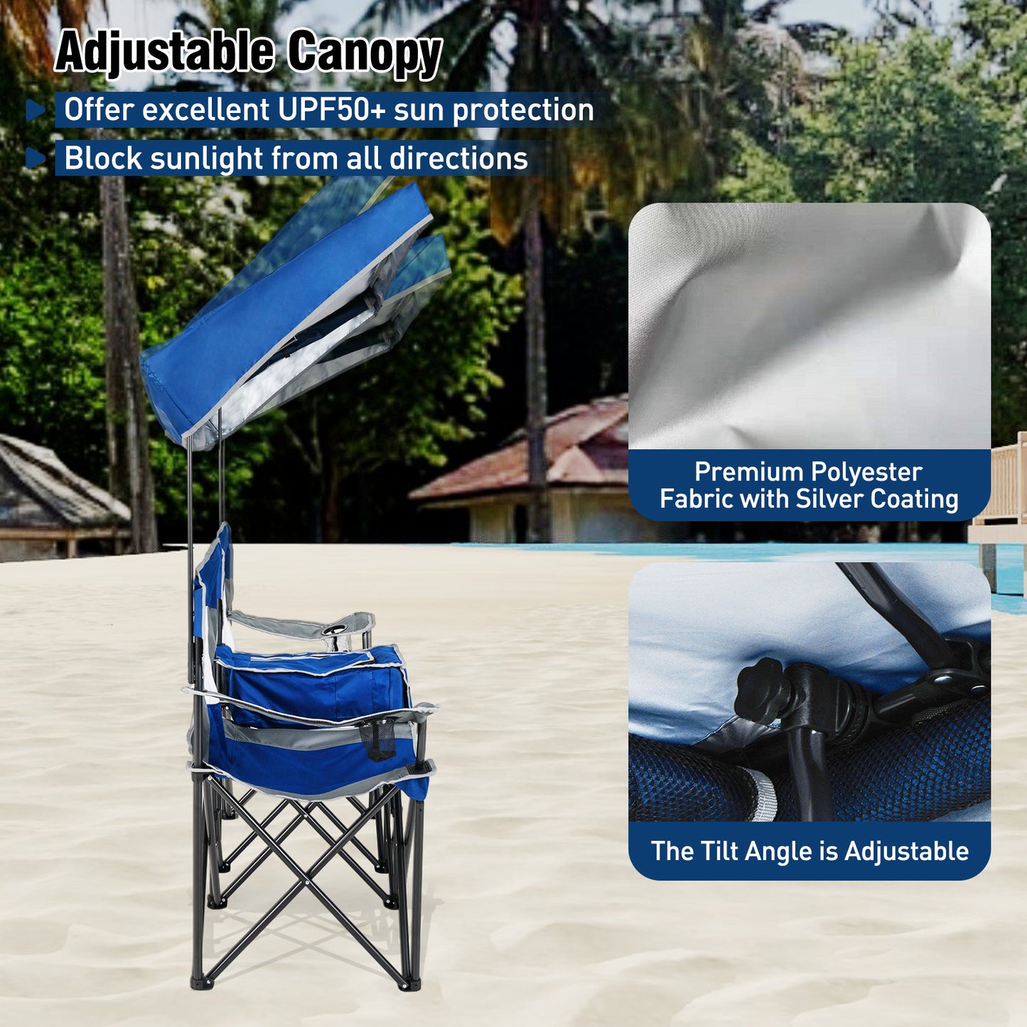 Double Beach Chair with Adjustable Canopy and Side Curtains