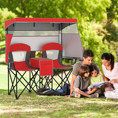Double Beach Chair with Adjustable Canopy and Side Curtains