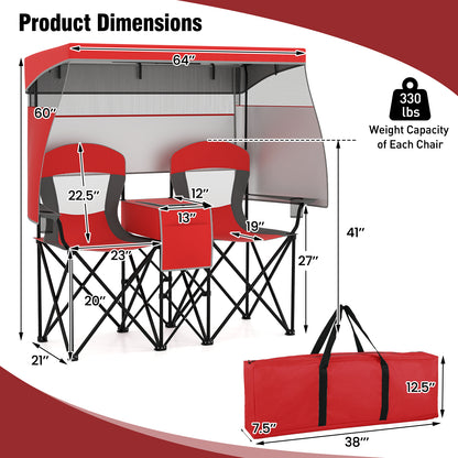 Double Beach Chair with Adjustable Canopy and Side Curtains