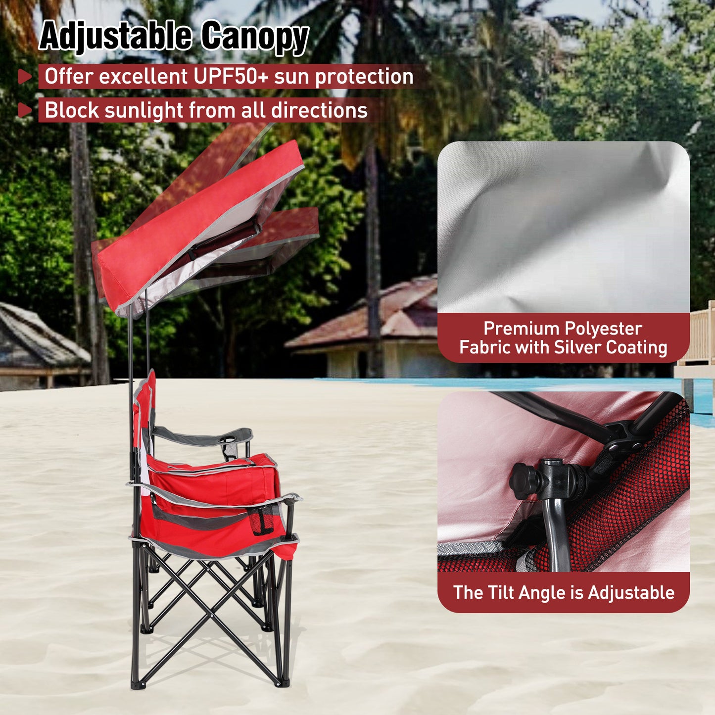 Double Beach Chair with Adjustable Canopy and Side Curtains