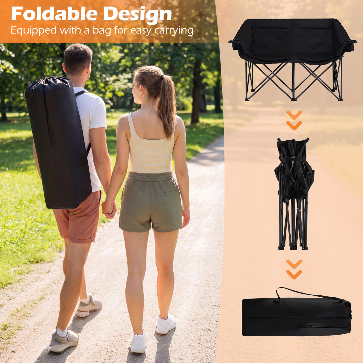 Double Camping Chair with Cup Holders and Storage Pockets