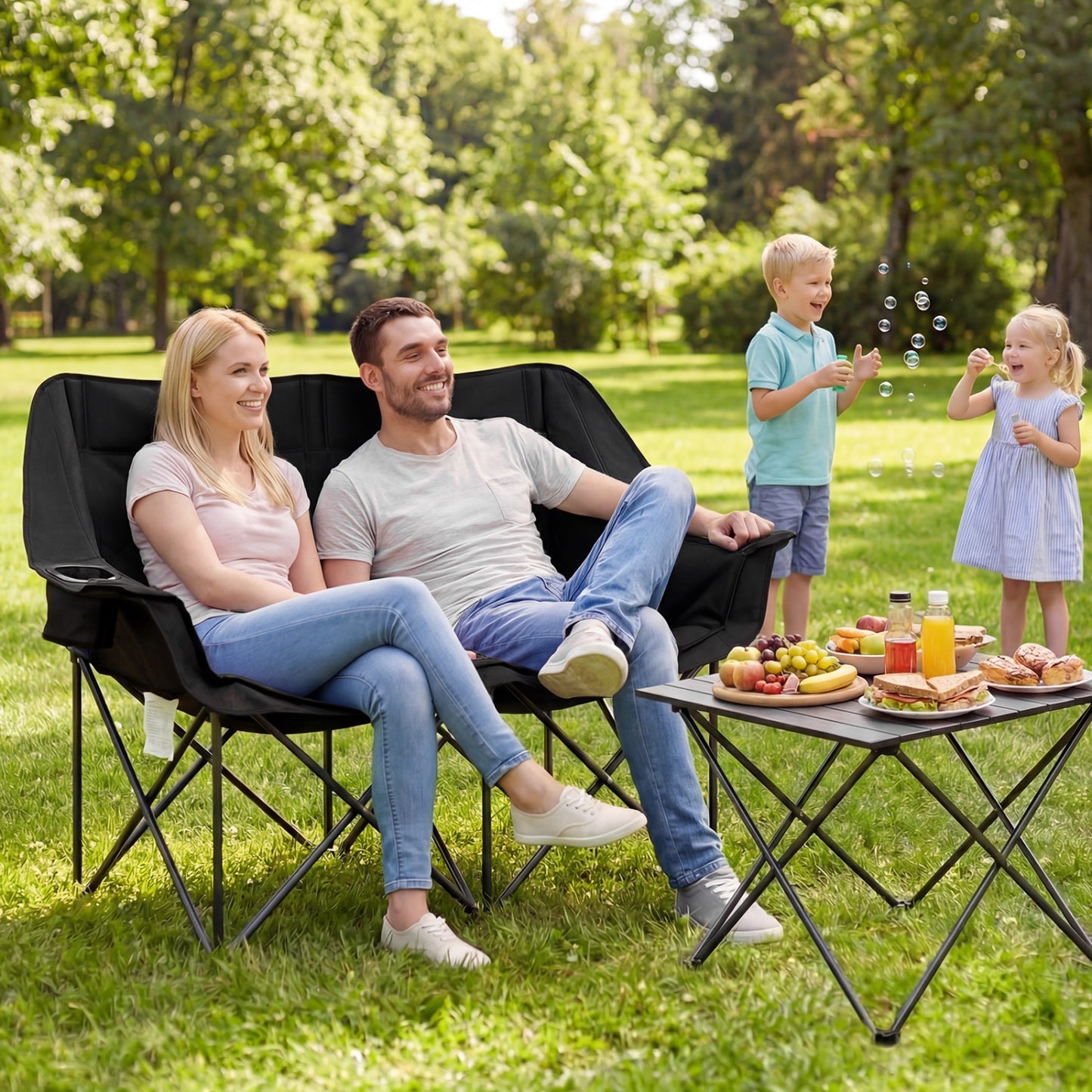 Double Camping Chair with Cup Holders and Storage Pockets