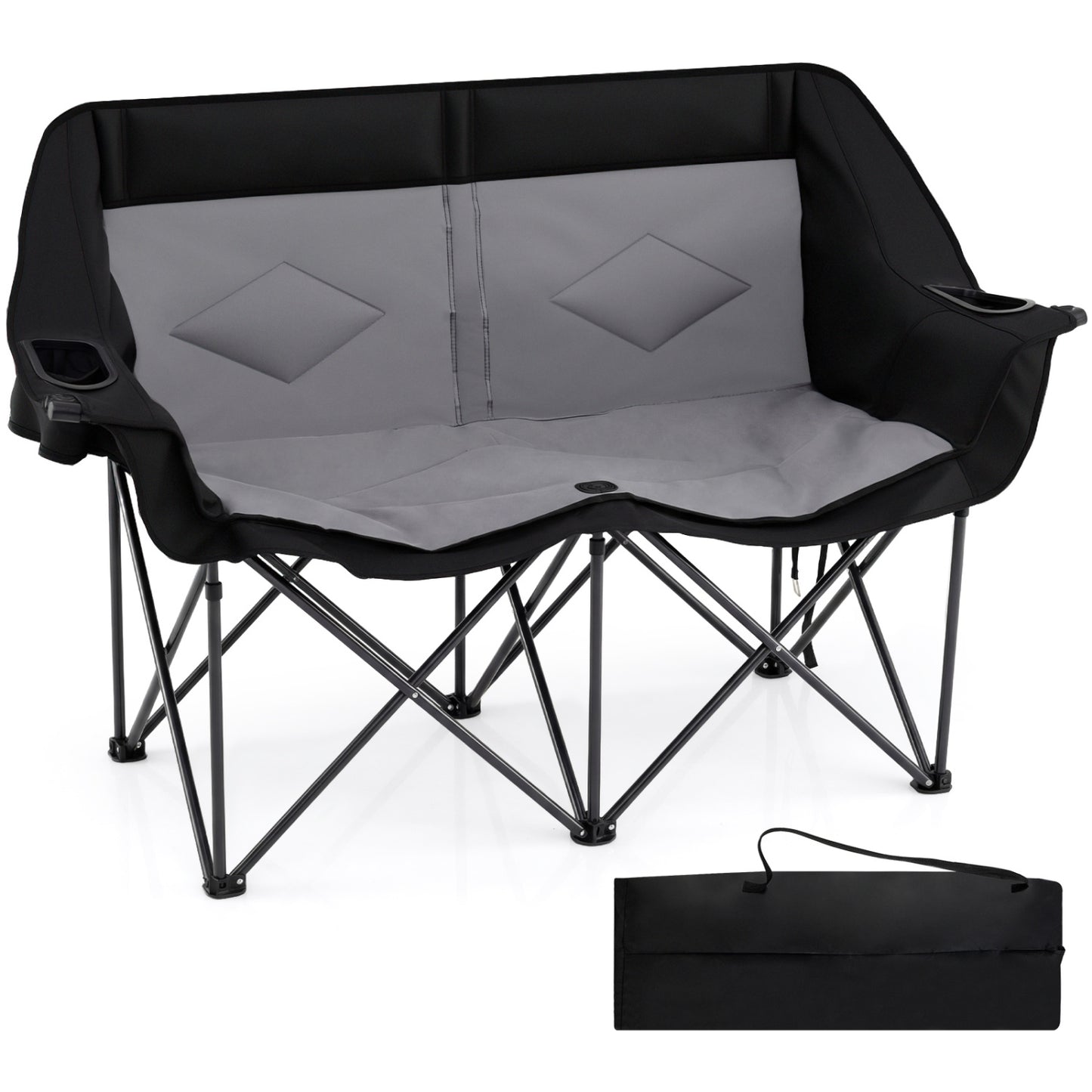 Double Camping Chair with Cup Holders and Storage Pockets