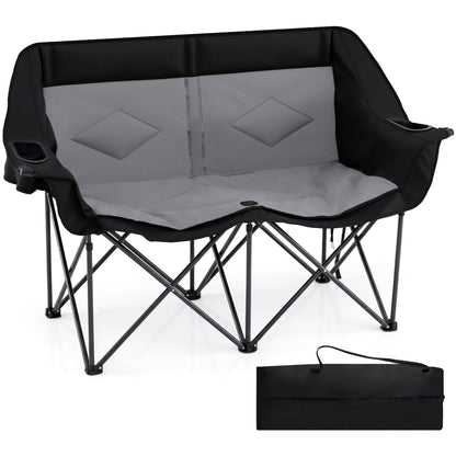 Double Camping Chair with Cup Holders and Storage Pockets