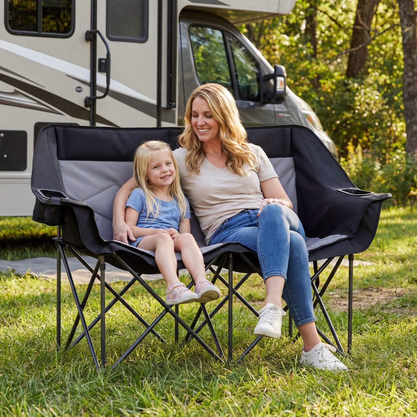 Double Camping Chair with Cup Holders and Storage Pockets