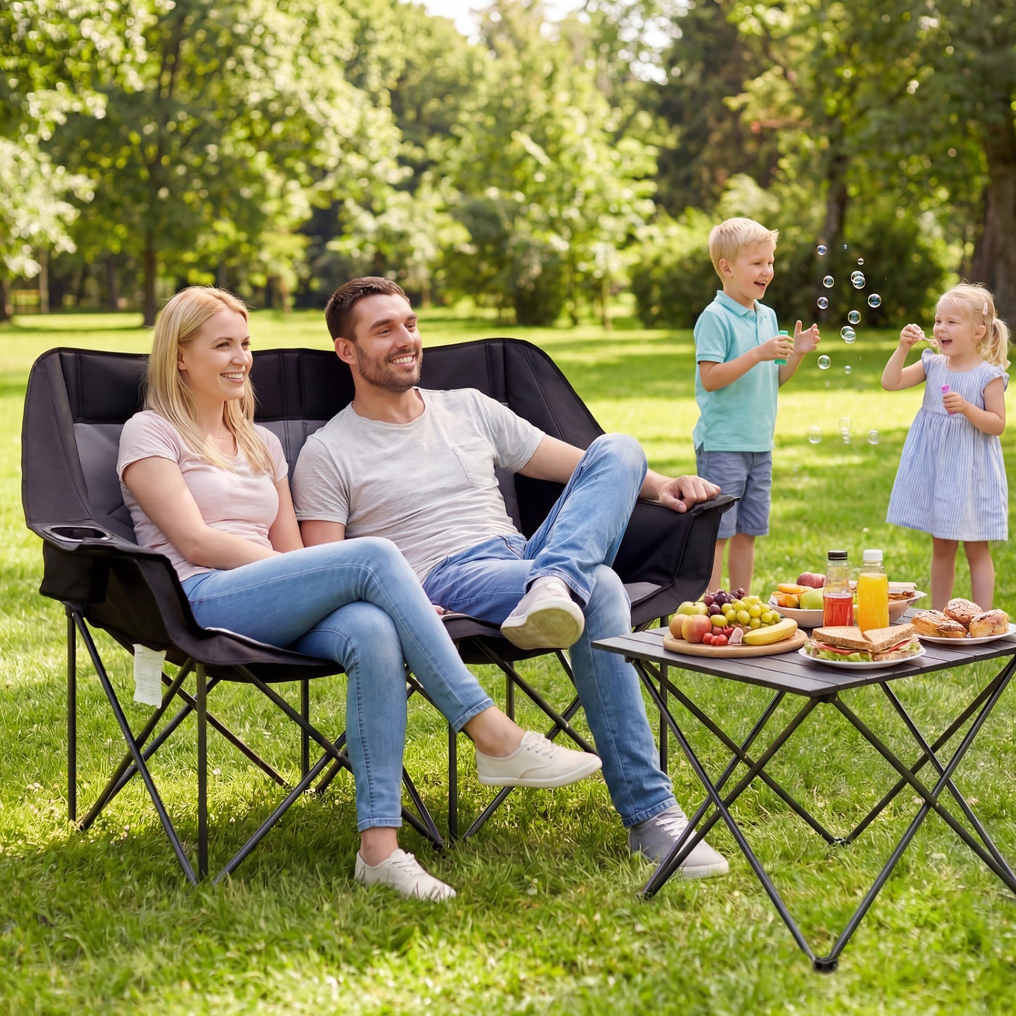Double Camping Chair with Cup Holders and Storage Pockets