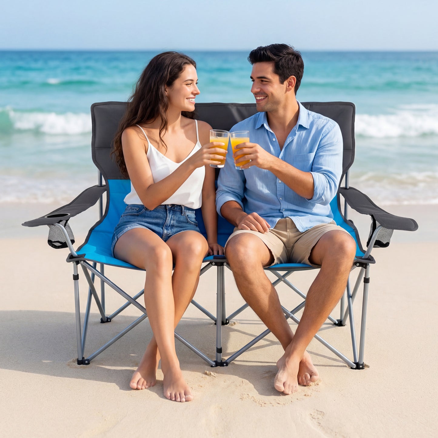 Double Camping Chair with Cup Holders and Carry Bag