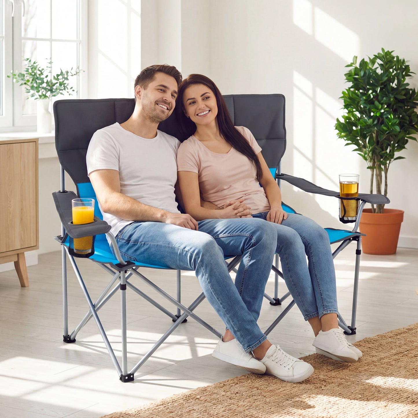 Double Camping Chair with Cup Holders and Carry Bag
