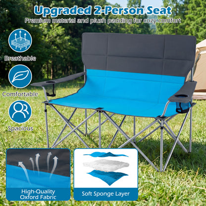 Double Camping Chair with Cup Holders and Carry Bag