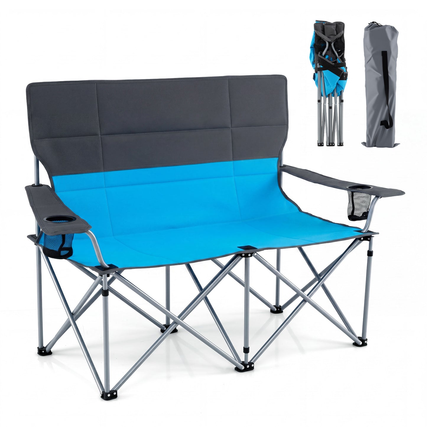 Double Camping Chair with Cup Holders and Carry Bag