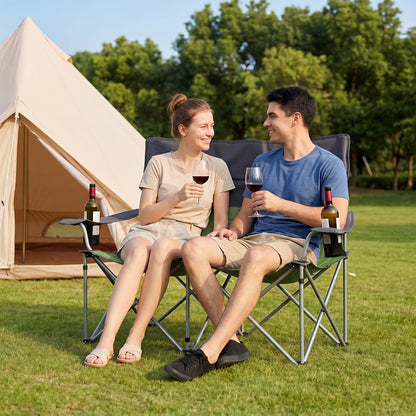 Double Camping Chair with Cup Holders and Carry Bag