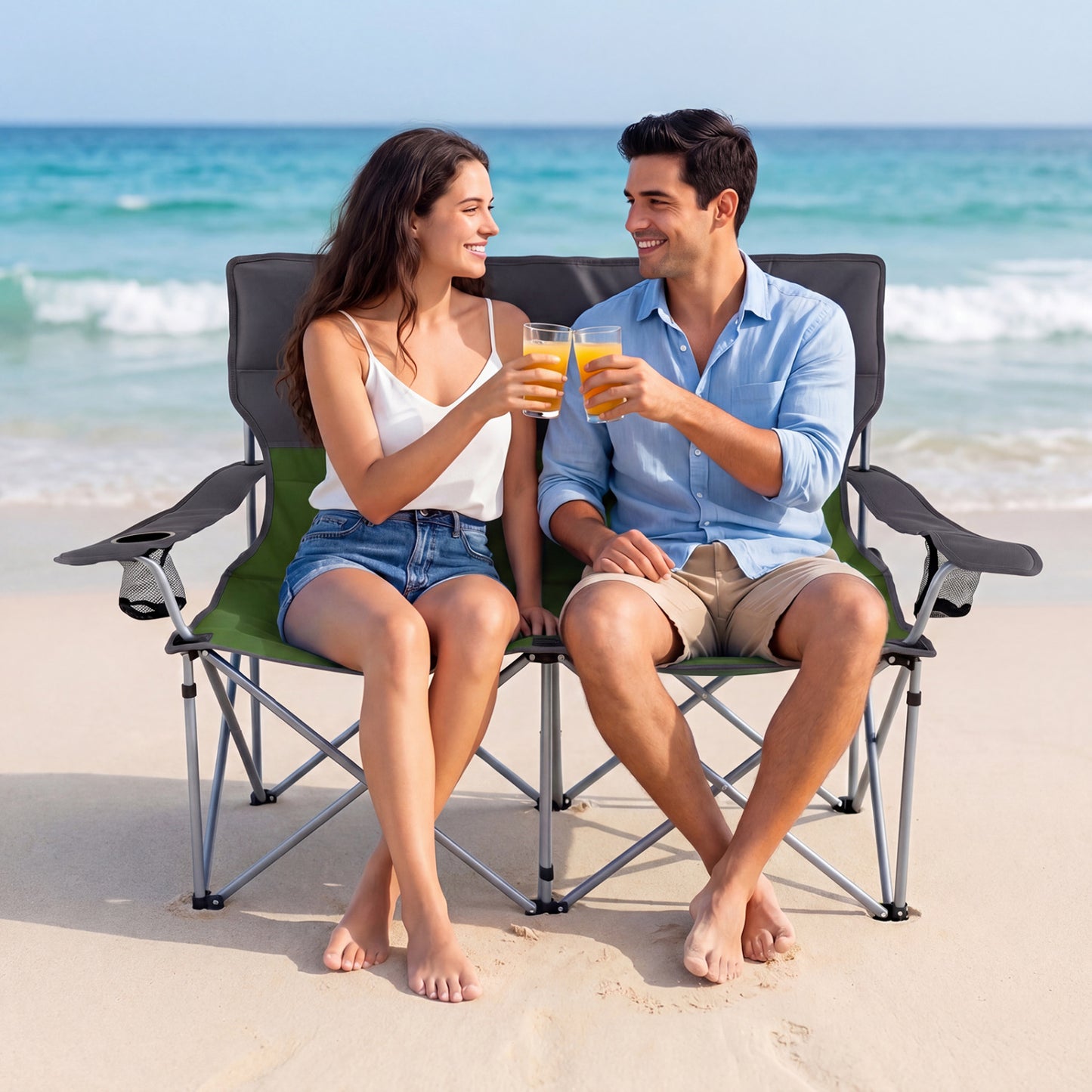 Double Camping Chair with Cup Holders and Carry Bag