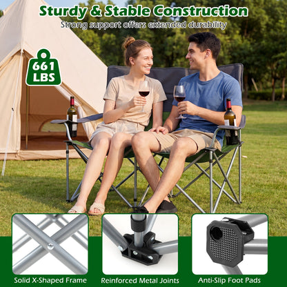 Double Camping Chair with Cup Holders and Carry Bag