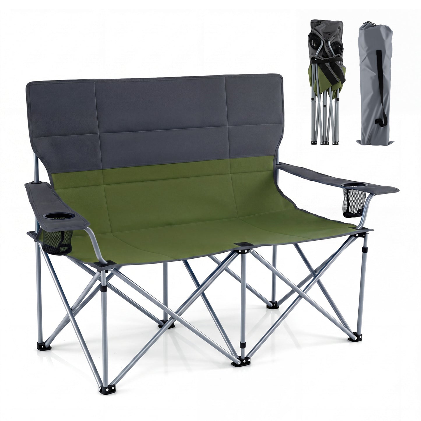Double Camping Chair with Cup Holders and Carry Bag