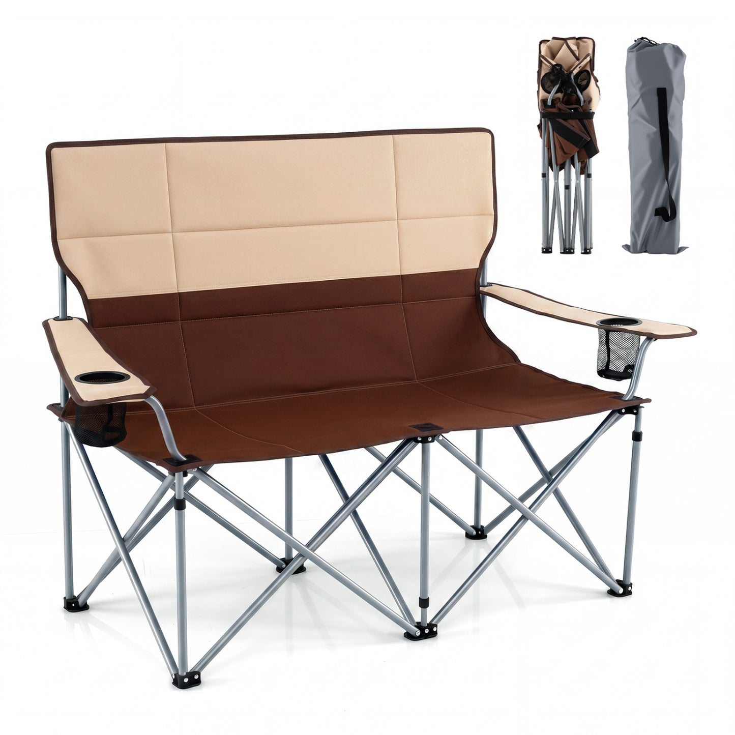 Double Camping Chair with Cup Holders and Carry Bag