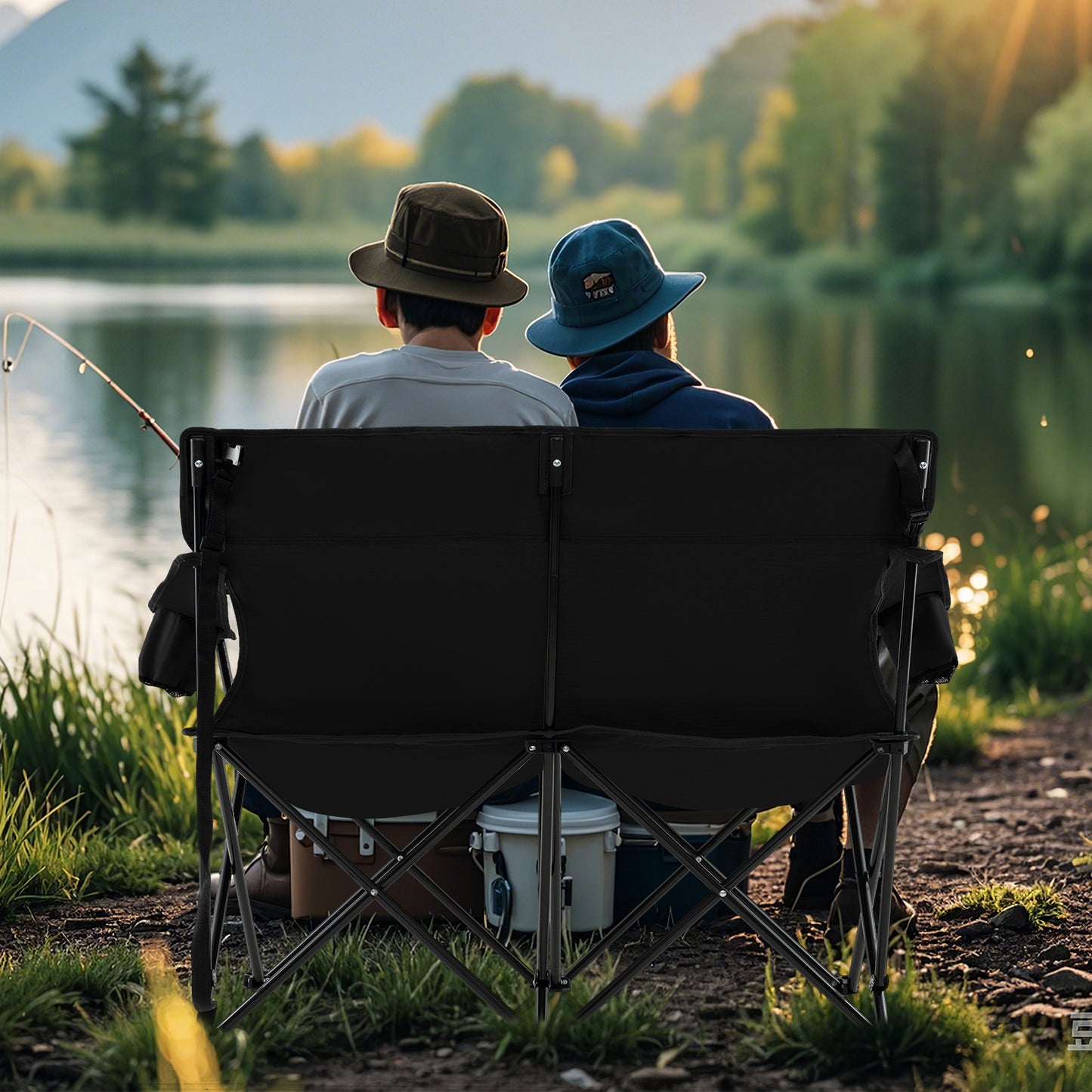 Double Camping Chair 2-Person Folding Loveseat with Cup Holders