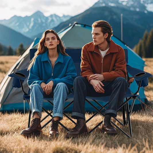 Double Camping Chair 2-Person Folding Loveseat with Cup Holders