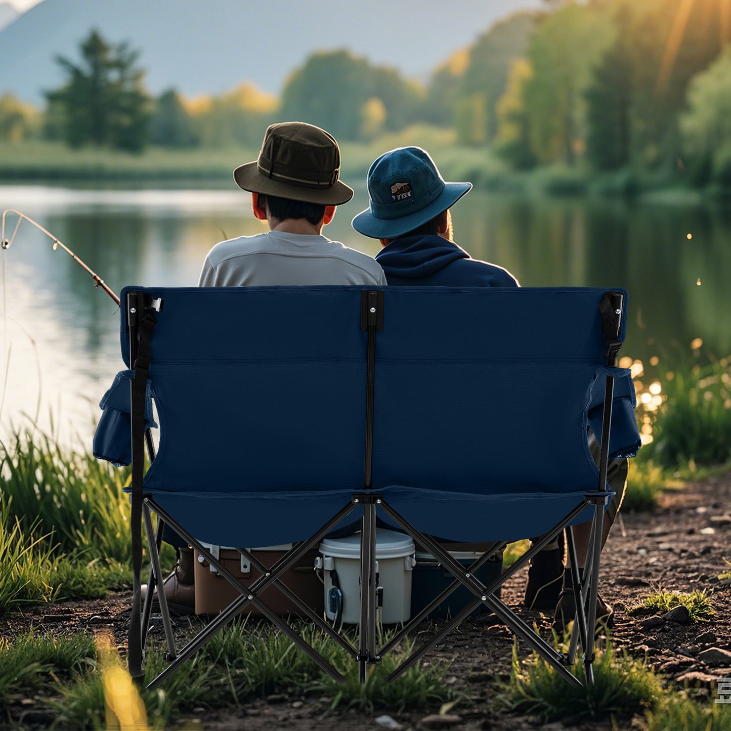 Double Camping Chair 2-Person Folding Loveseat with Cup Holders