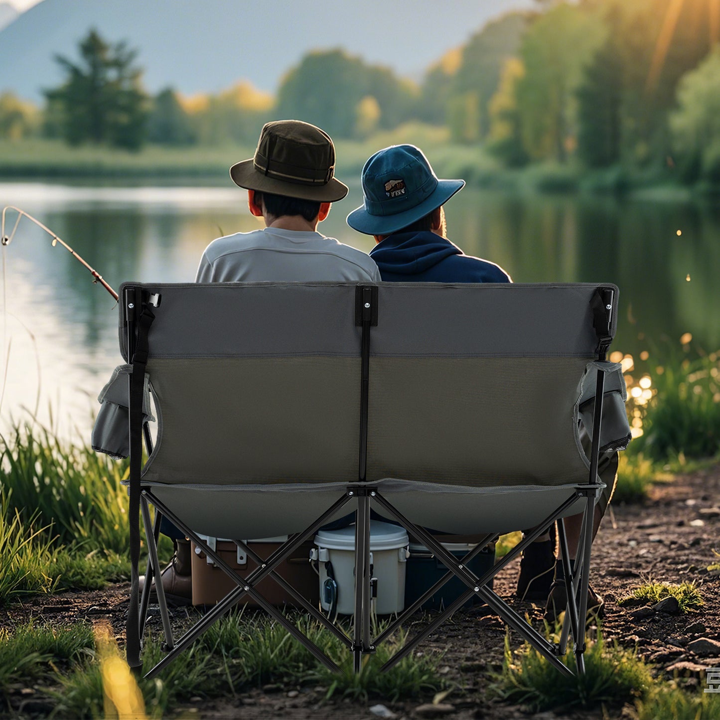 Double Camping Chair 2-Person Folding Loveseat with Cup Holders