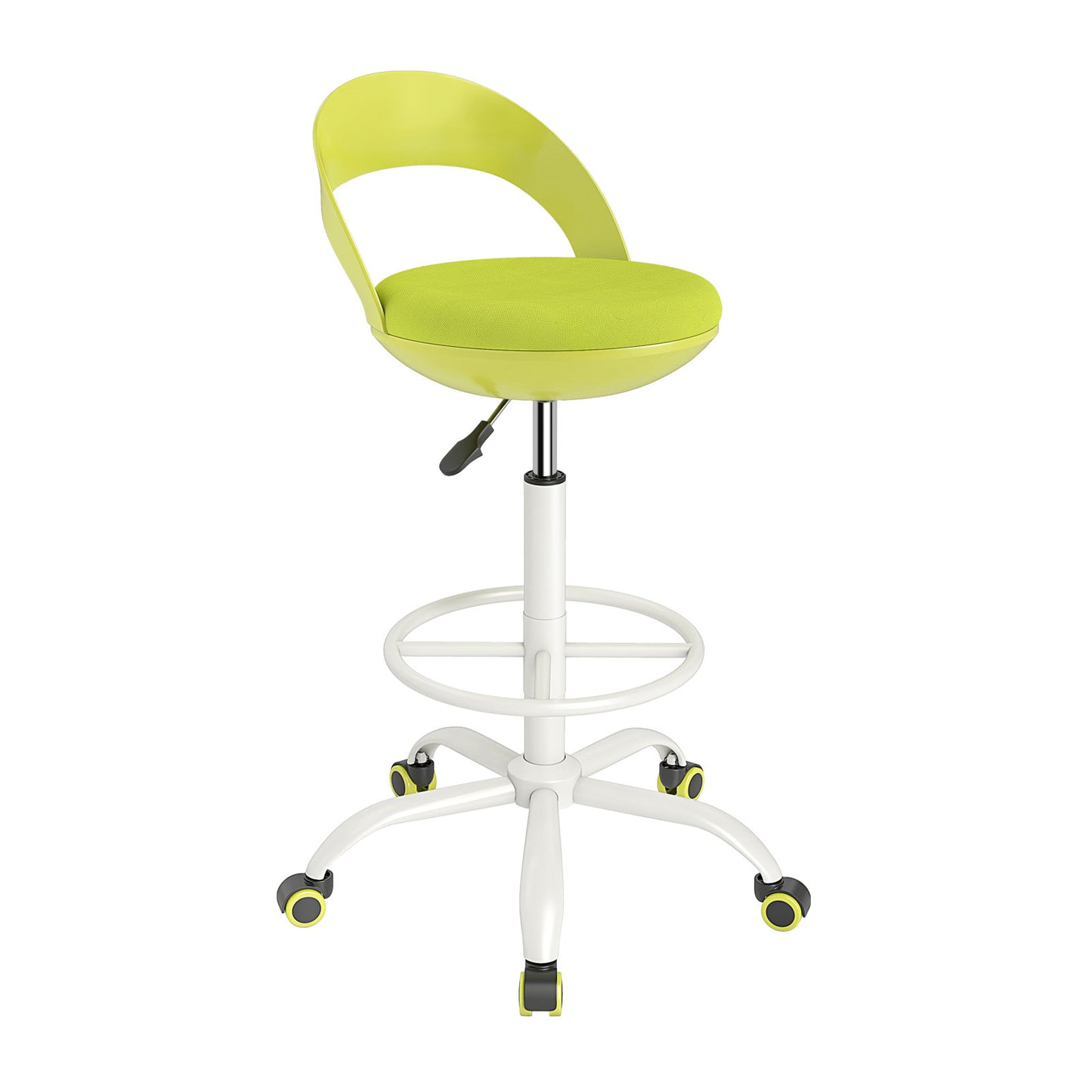 Drafting Stool with Wheels and Footrest - Green