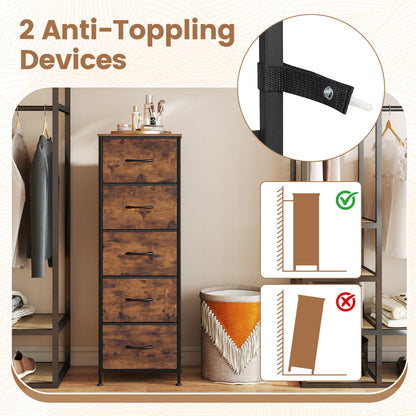5-Drawer Fabric Dresser with Metal Frame for Bedroom Storage