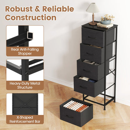 5-Drawer Fabric Dresser with Metal Frame for Bedroom Storage