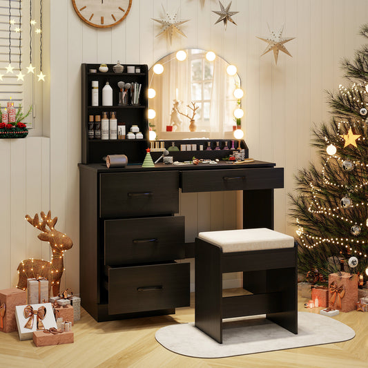 Makeup Vanity Desk with LED Mirror, Stool & Charging Station