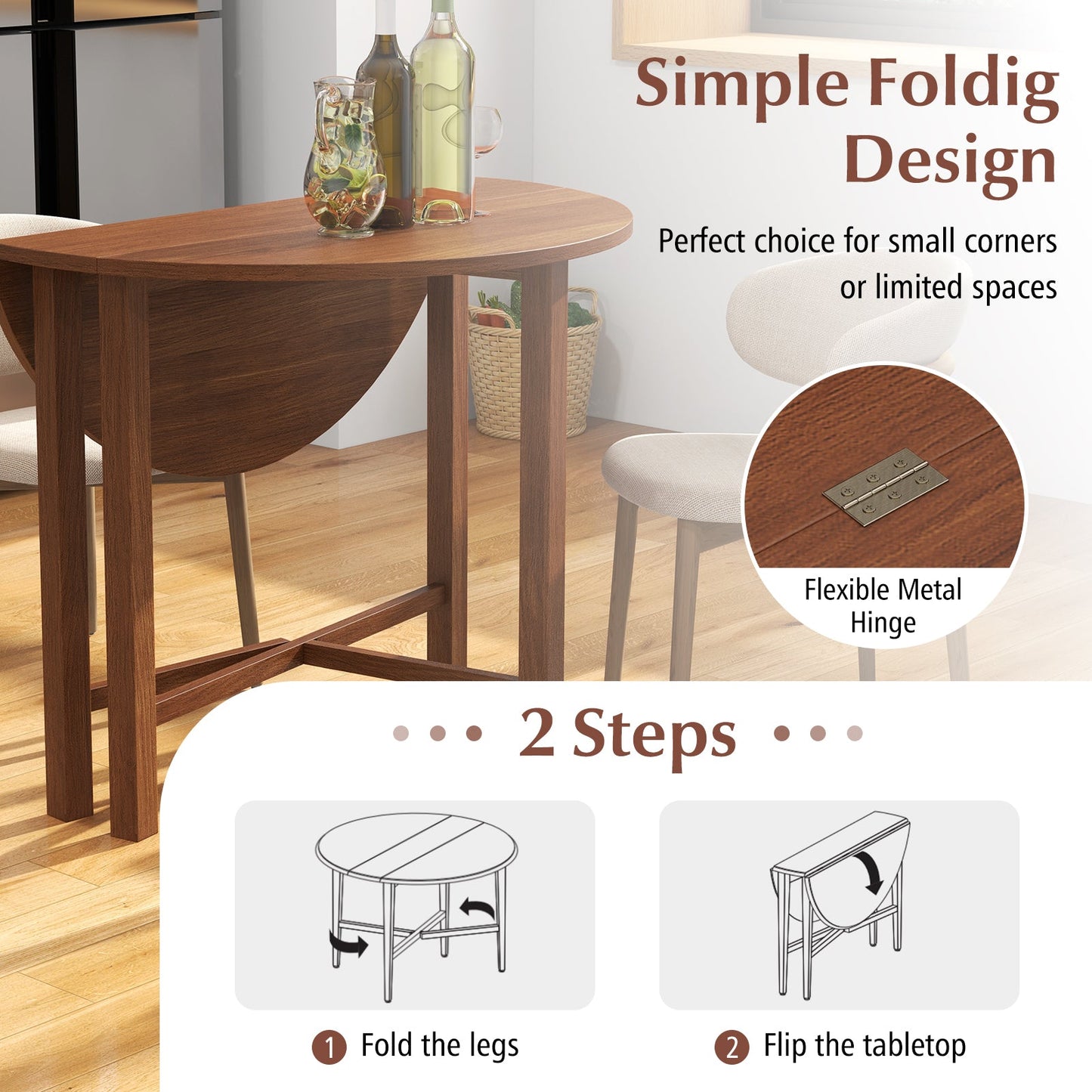 Dual Drop Leaf Dining Table for Small Spaces-Walnut