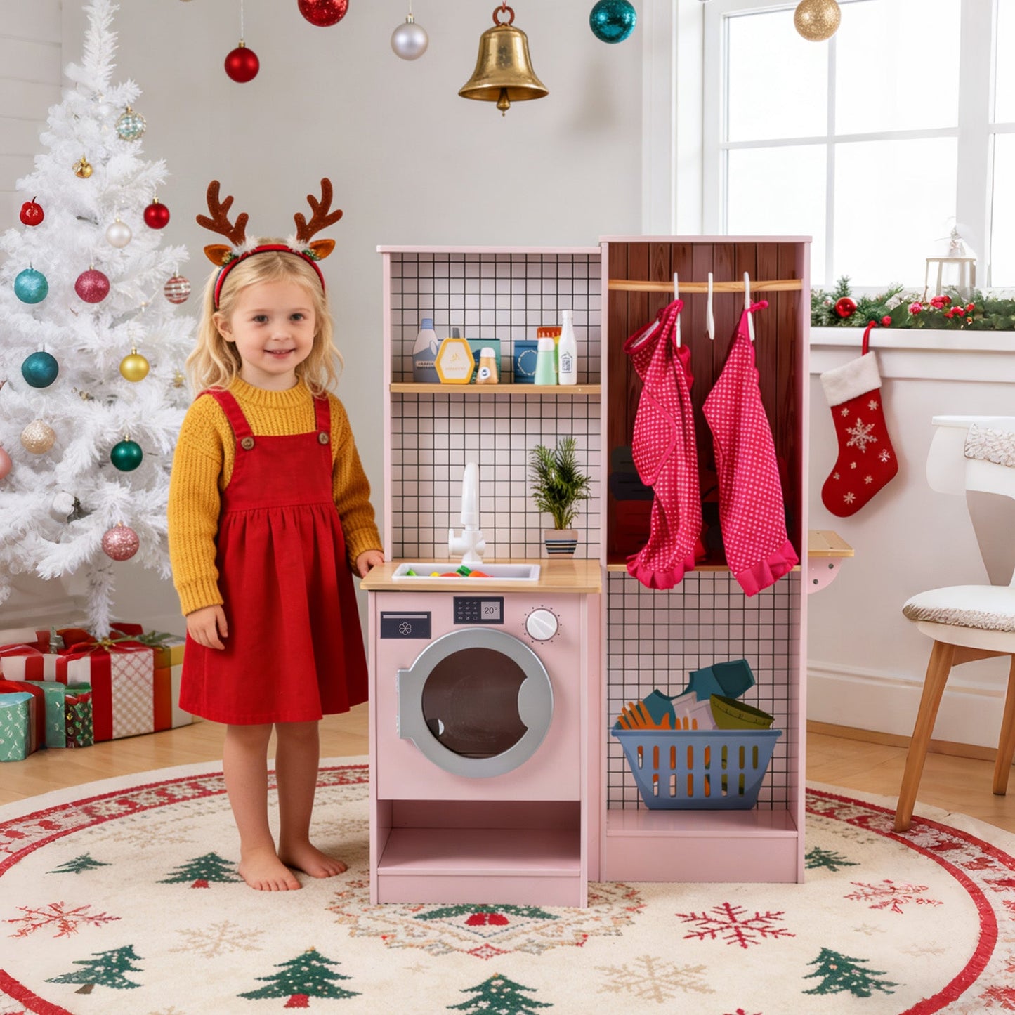 Dual-Sided Kids Play Kitchen with Water Dispenser and Range Hood for 3+ Years Old