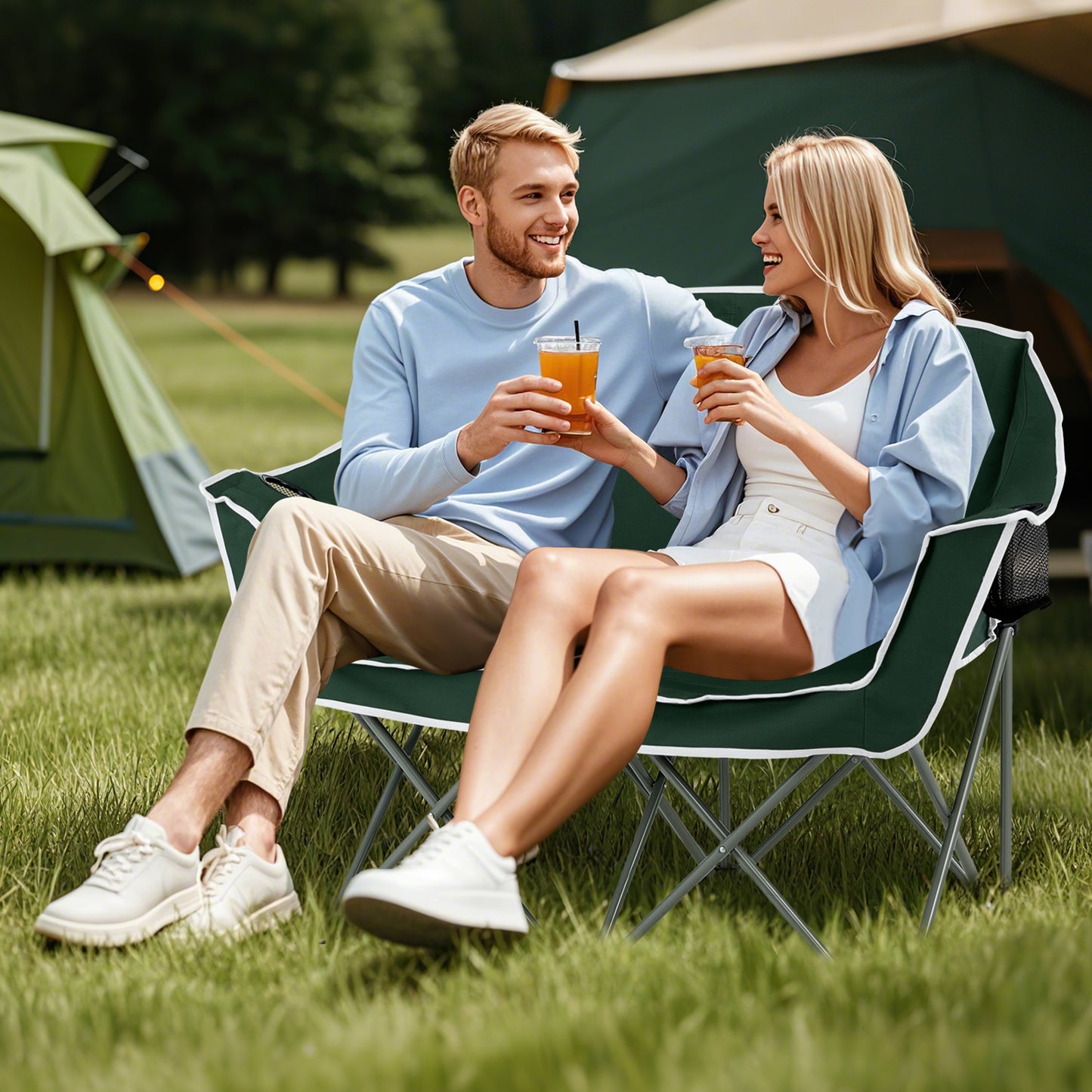 Oversized Duo Camping Loveseat Chair with Cup Holders