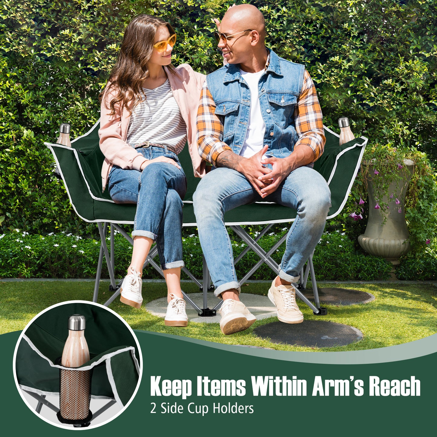 Oversized Duo Camping Loveseat Chair with Cup Holders
