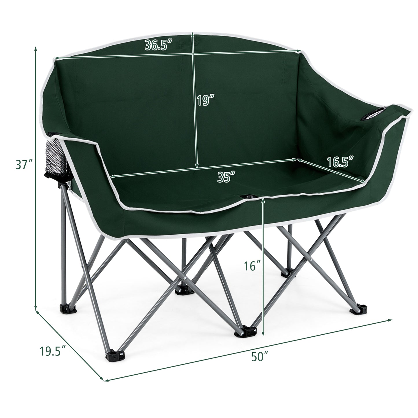 Oversized Duo Camping Loveseat Chair with Cup Holders