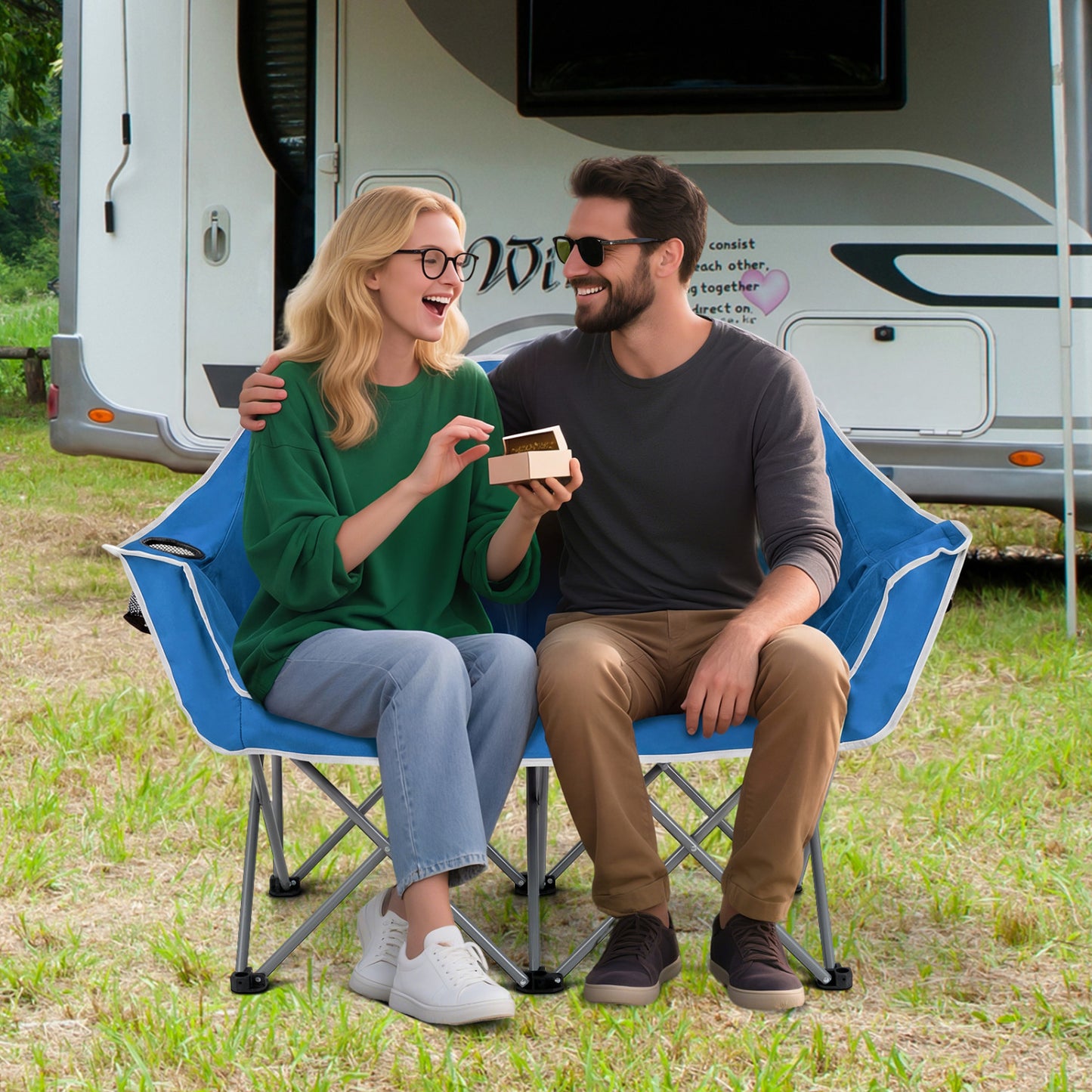 Oversized Duo Camping Loveseat Chair with Cup Holders