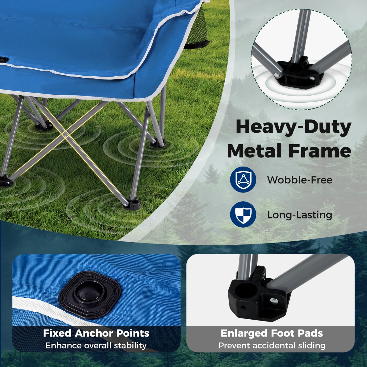 Oversized Duo Camping Loveseat Chair with Cup Holders