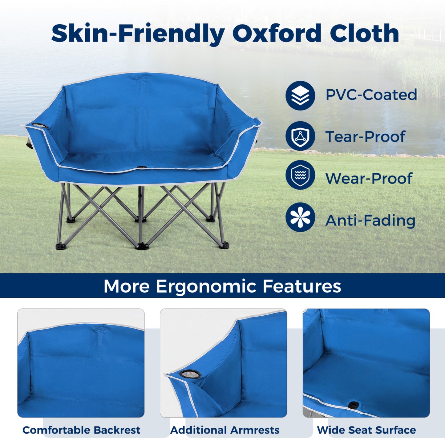Oversized Duo Camping Loveseat Chair with Cup Holders