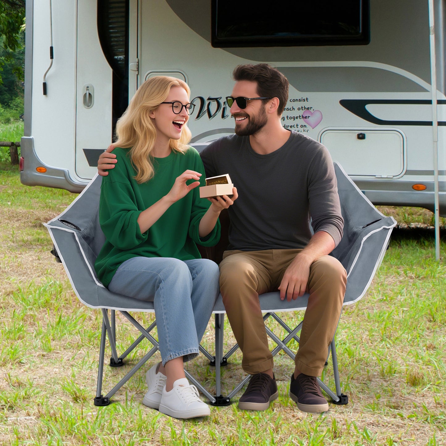 Oversized Duo Camping Loveseat Chair with Cup Holders