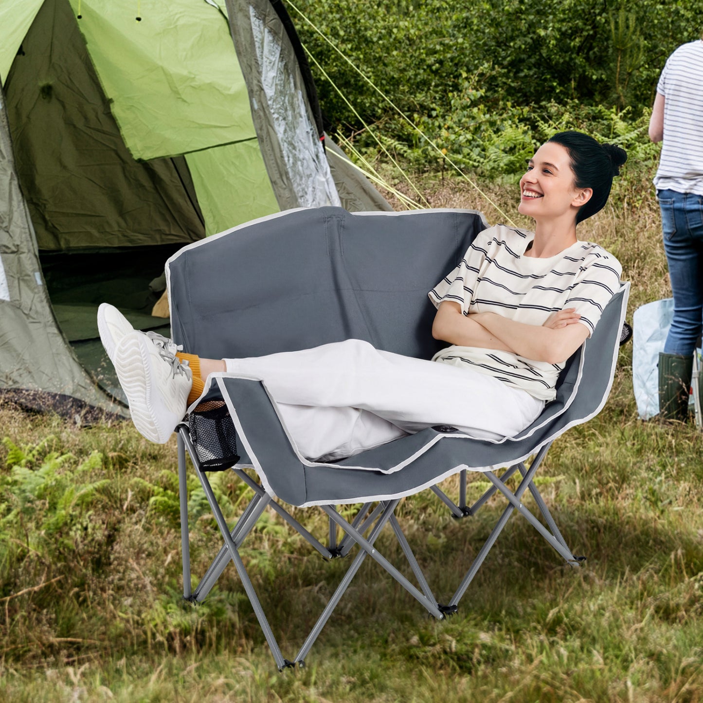Oversized Duo Camping Loveseat Chair with Cup Holders