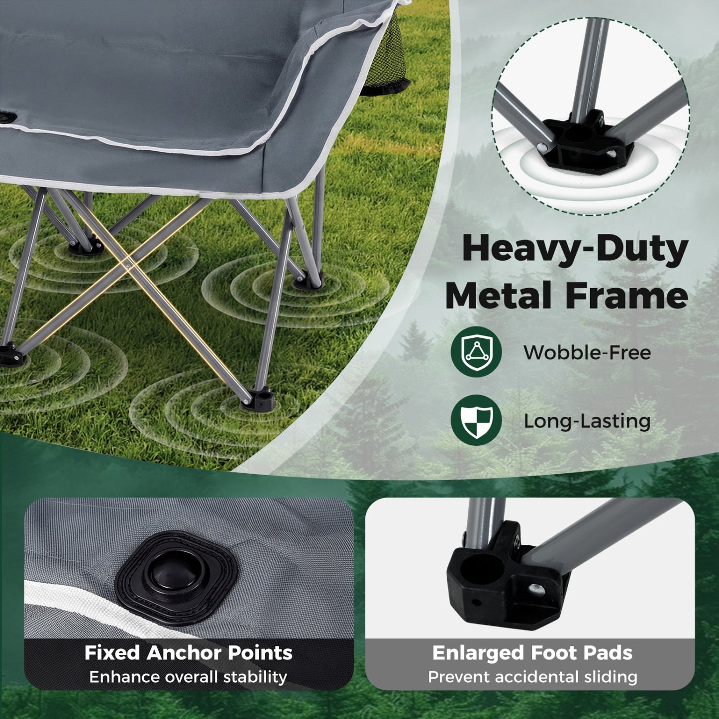 Oversized Duo Camping Loveseat Chair with Cup Holders