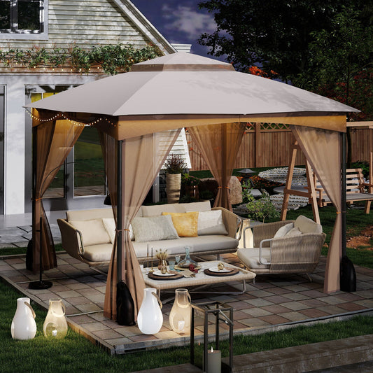 10 X 10 FT Heavy-Duty Patio Gazebo with Netting Walls and 4 Sandbags