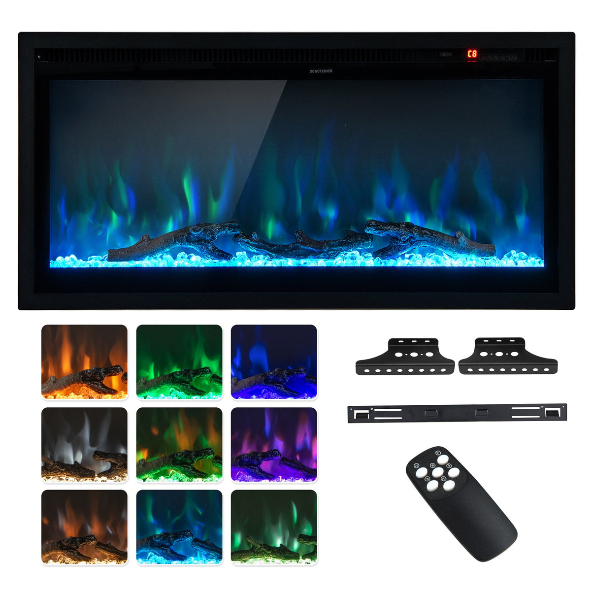 Electric Fireplace in-Wall Recessed with Remote Control and Adjustable Color and Brightness