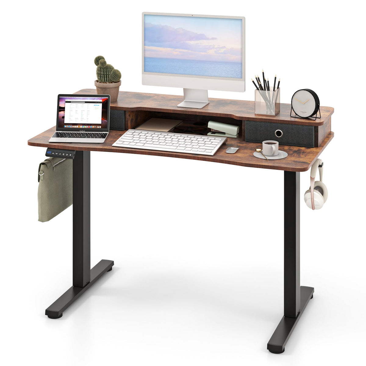 48 Inch x 24 Inch Height Adjustable Electric Standing Desk with 2 Drawers