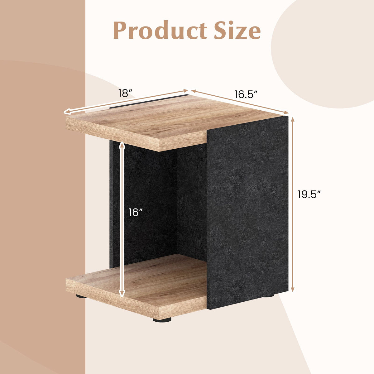 End Table 2-Tier Sofa Side Table with Open Storage Shelf-Oak