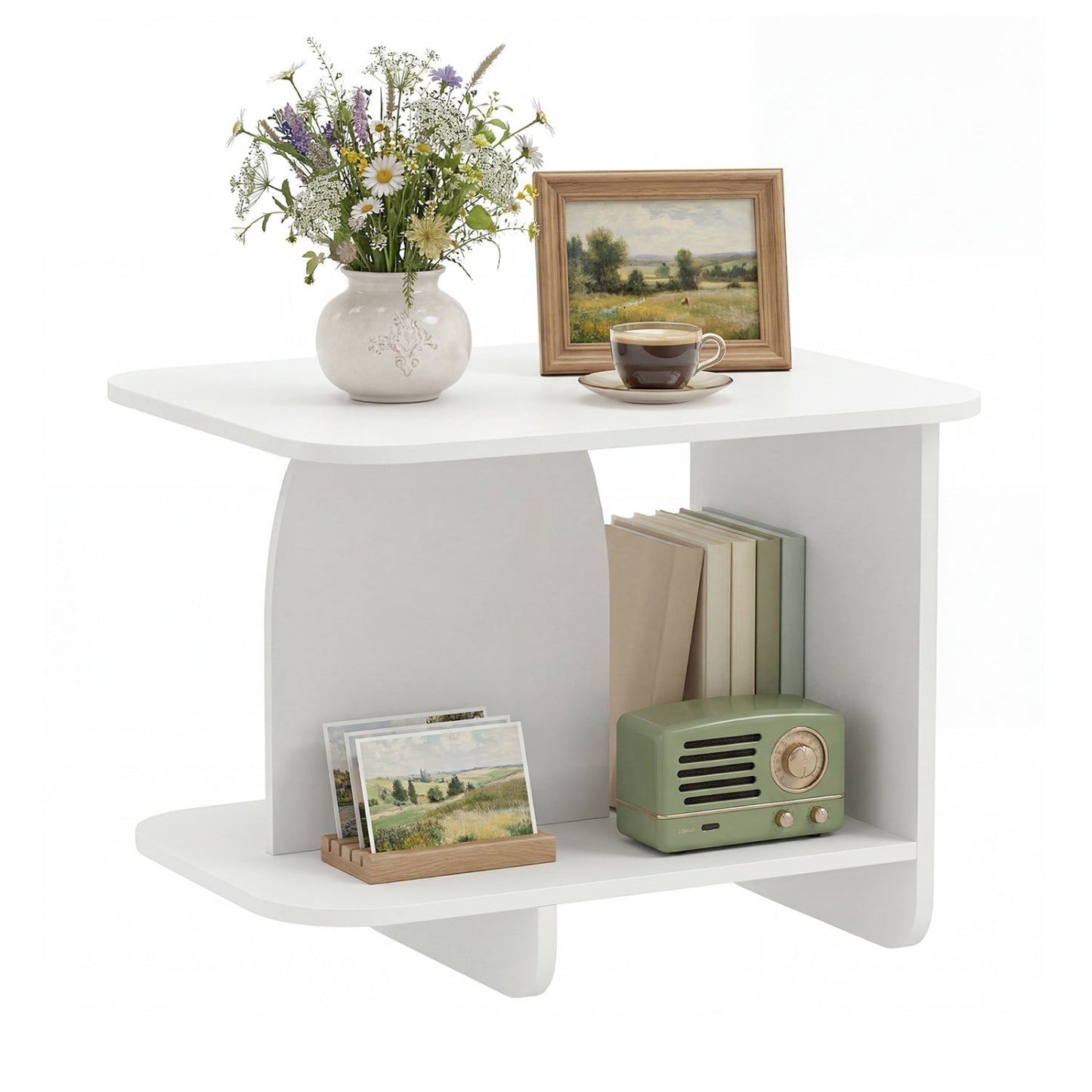 End Table 2-Tier Sofa Side Table with Storage Shelf for Small Space