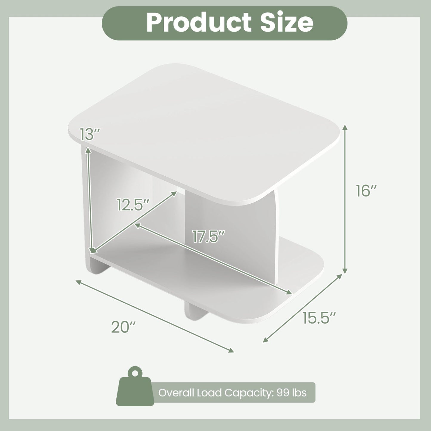 End Table 2-Tier Sofa Side Table with Storage Shelf for Small Space