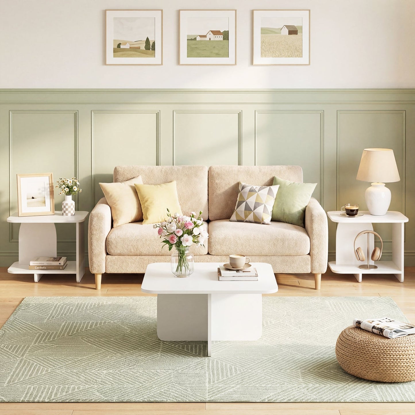 End Table 2-Tier Sofa Side Table with Storage Shelf for Small Space