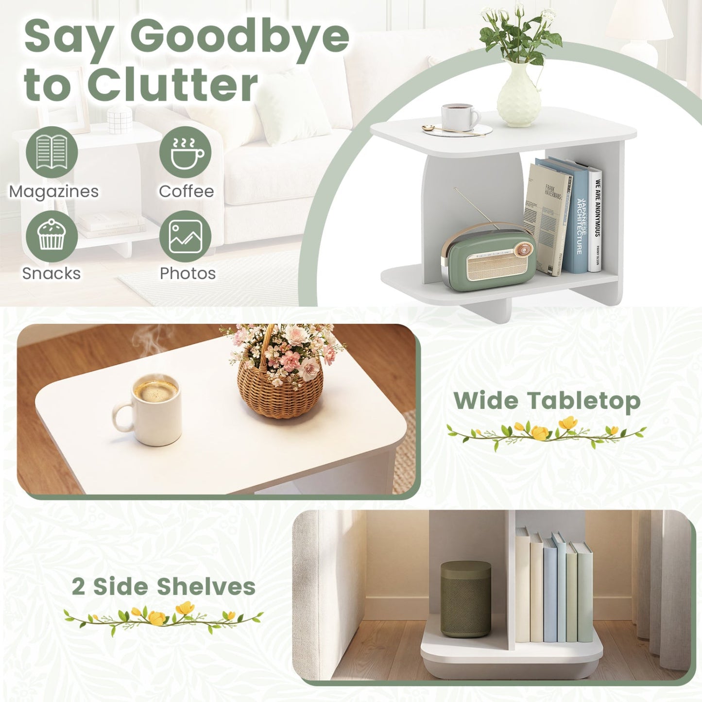 End Table 2-Tier Sofa Side Table with Storage Shelf for Small Space