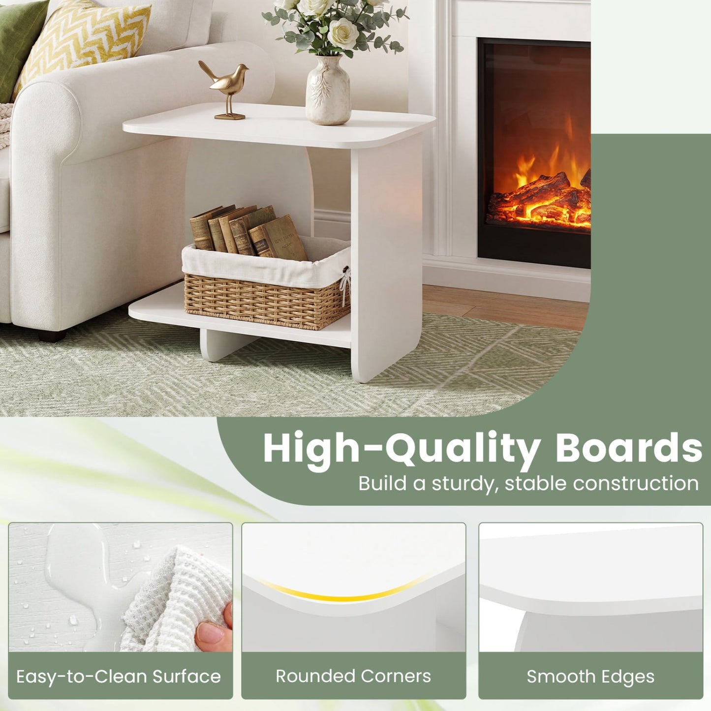 End Table 2-Tier Sofa Side Table with Storage Shelf for Small Space
