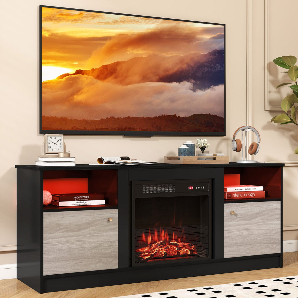 TV Stand Entertainment Center for 65" TVs with LED Lighting